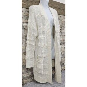 En Thread Chunky Fringe Cardigan Sweater L Pockets Coastal Grandma Cottagecore